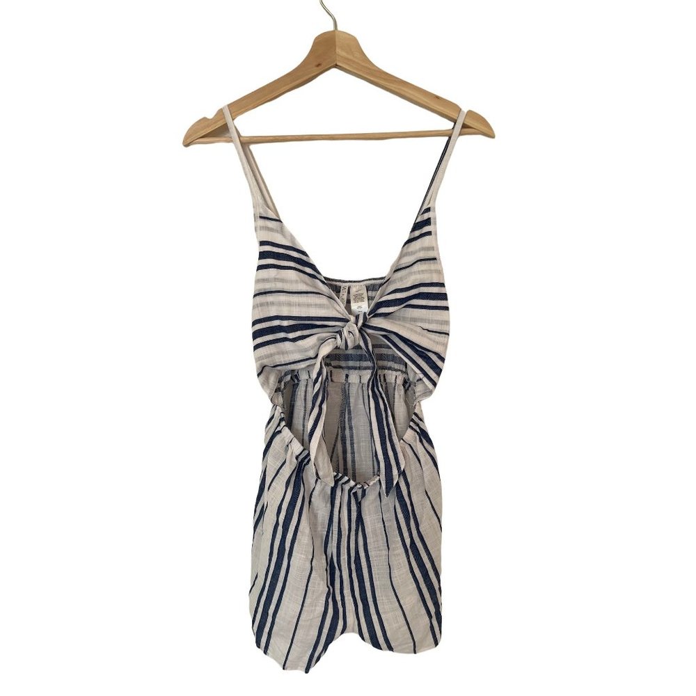 Romper Salt + Jade Blue, White Striped Women's Size Medium Womens Cut Out Stomac